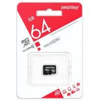 Карта памяти Micro SD 64 Gb Smart Buy Class 10 (без адаптера) LE, черная