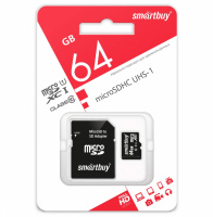 Карта памяти Micro SD 64 Gb Smart Buy Class 10 UHS-1, черная