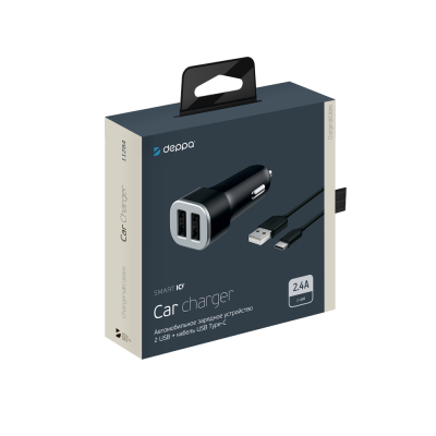 АЗУ Deppa Ultra 2USB 2.4А + кабель USB Type-C, черный - купить по выгодной цене  в Цифромаркет —  интернет магазин цифровой техники: отзывы 