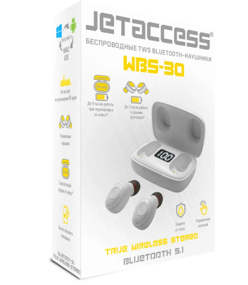 Наушники вкладыши беспроводные JETACCESS WBS-30 TWS, белые - купить по выгодной цене  в Цифромаркет —  интернет магазин цифровой техники: отзывы 