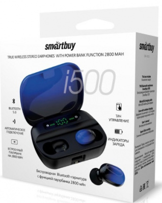 Наушники вкладыши беспроводные Smartbuy i500 Power bank 2800 mAh, черно-синие - купить по выгодной цене  в Цифромаркет —  интернет магазин цифровой техники: отзывы 