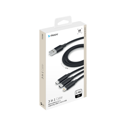 Кабель Deppa 3 в 1: micro USB, USB-C, Ligthning, алюминий, черный - купить по выгодной цене  в Цифромаркет —  интернет магазин цифровой техники: отзывы 
